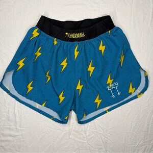 Chicknlegs Men's Half Split Running Shorts 4” Size S Blue Lightning Bolts Lined